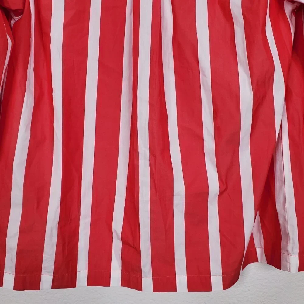 Trina Turk bees knees blouse tie sleeve boxy striped split neck pullover women M
